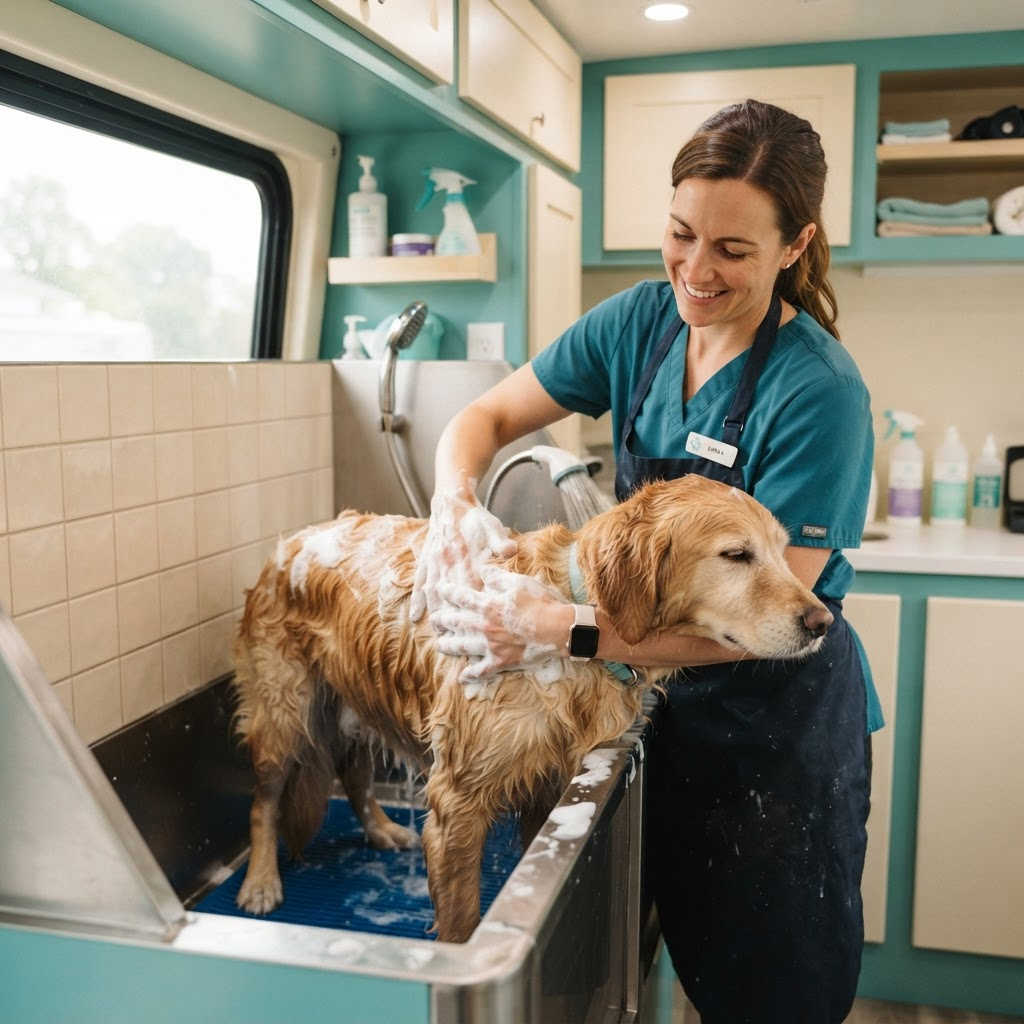 Mobile dog grooming setup groomed in Winchester